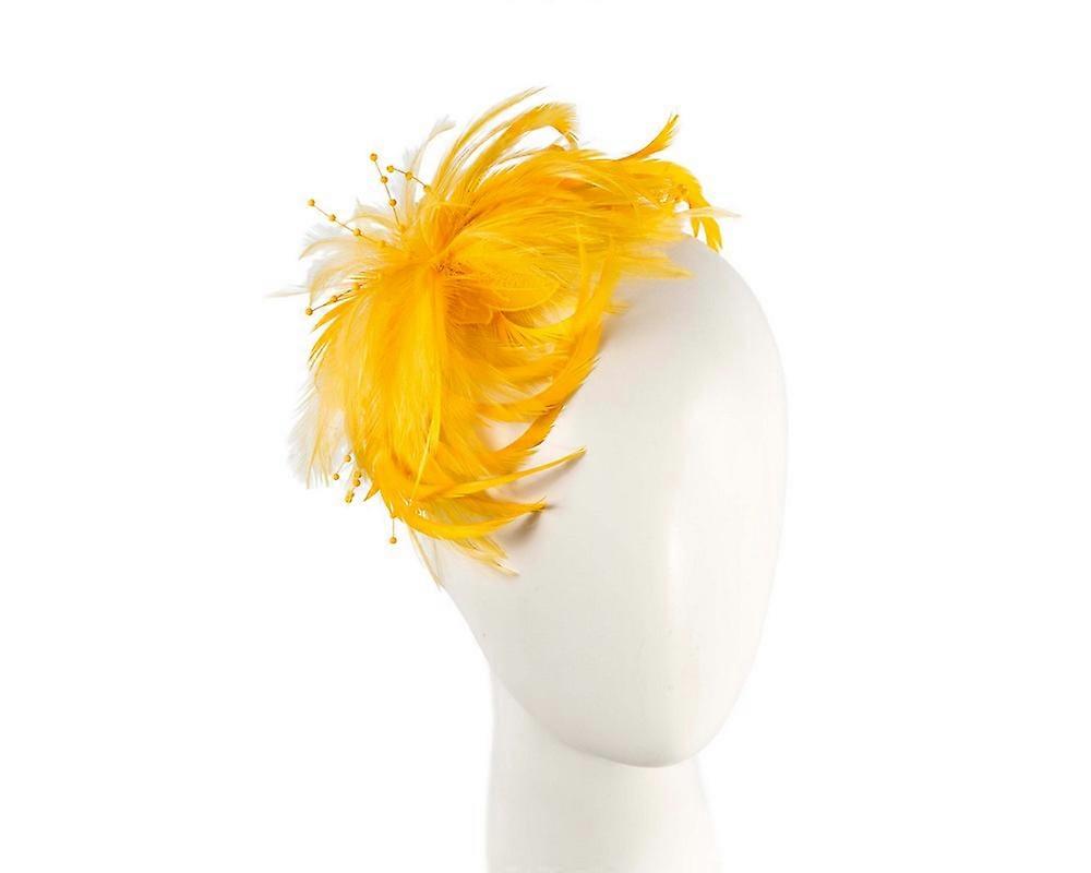 Yellow custom made feather fascinator comb 4814Y