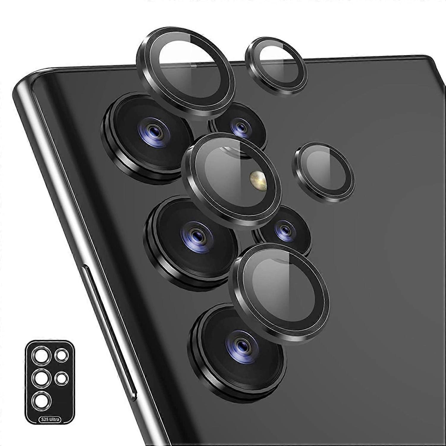 For Samsung Galaxy S25 Ultra 5G Aluminum Protective Ring Camera + H9 Tempered Glass Black