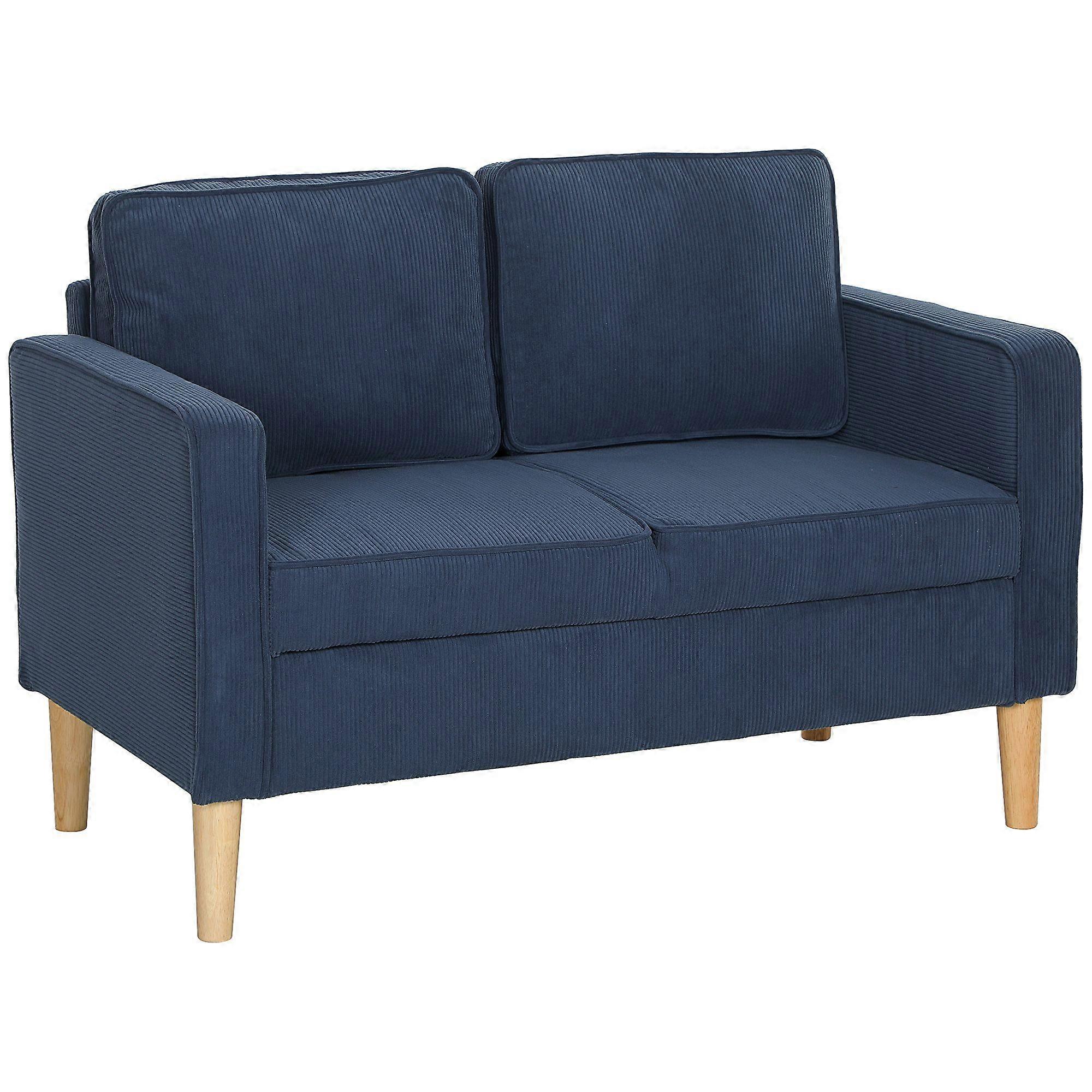 Small Two-Seater Corduroy Sofa - Blue