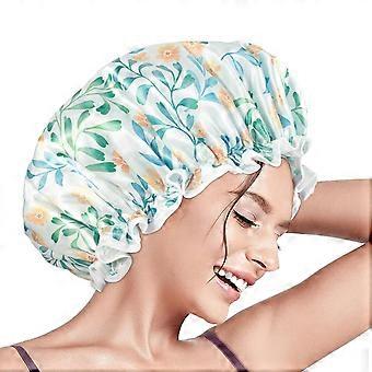 Douchemuts voor dames, herbruikbare douchemuts met dubbele laag, waterdicht, geschikt voor dames, meisjes en volwassenen met alle haarlengtes, met EVA-voering, zachte douchemuts