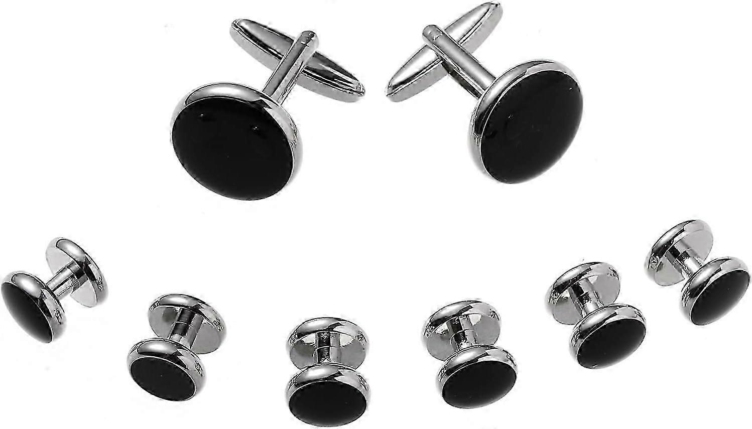 8Pcs Black Enameled Round Cufflinks Set