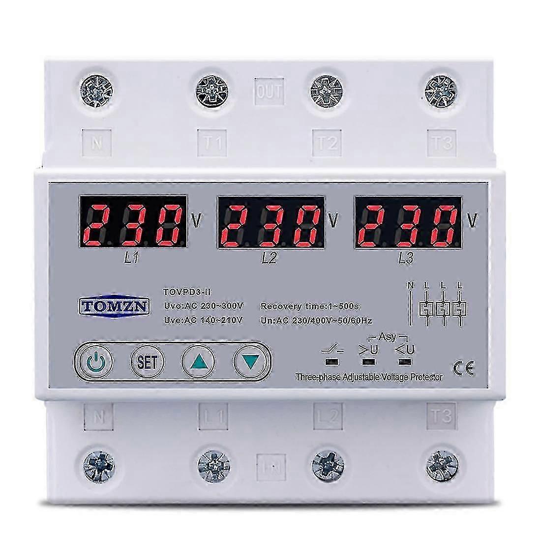 3-Phase Adjustable Voltage Protector 63A 380V - Automatic Reset Protective Device xj1 26-27