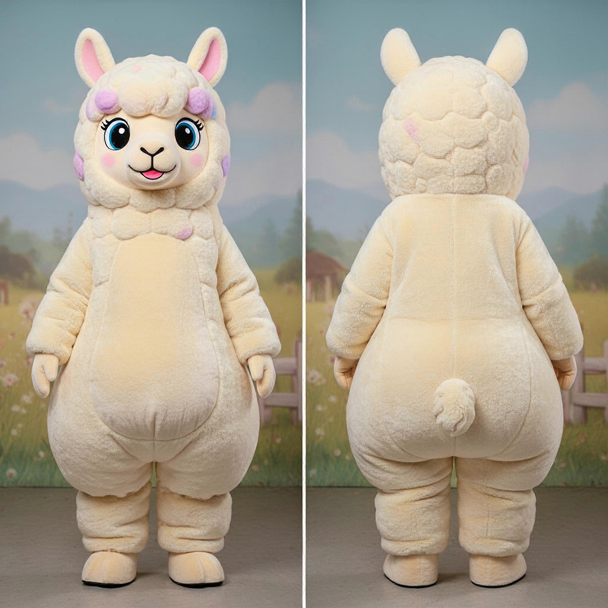 MASTICOT Cream Fluffy Alpaca Mascot