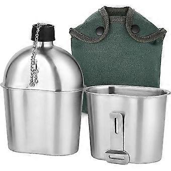 LN-Military Canteen Kit - 2pcs Stainless Steel Military Canteen Cup Set (1000ml and 600ml) with Cover Bag for Outdoor Ca [MI]