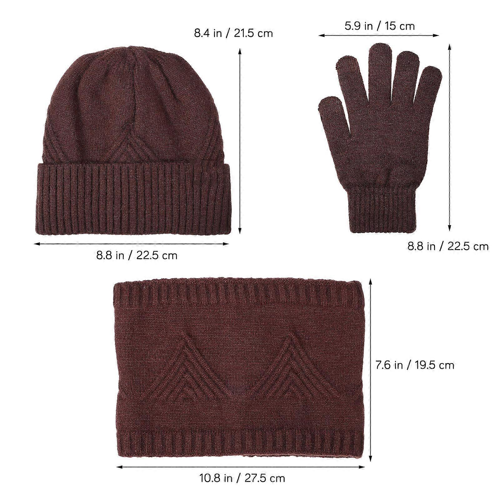 Touchscreen Gloves Scarf Gloves Hat Set Brown for Cold Weather