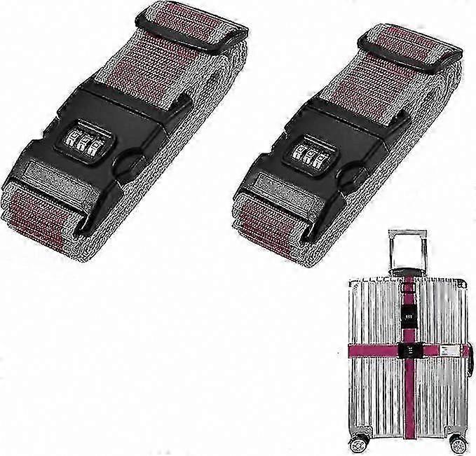 Adjustable Luggage Straps 2-Pack, Coded Lock & Quick Release Buckle, Red and Gray, 2m Long