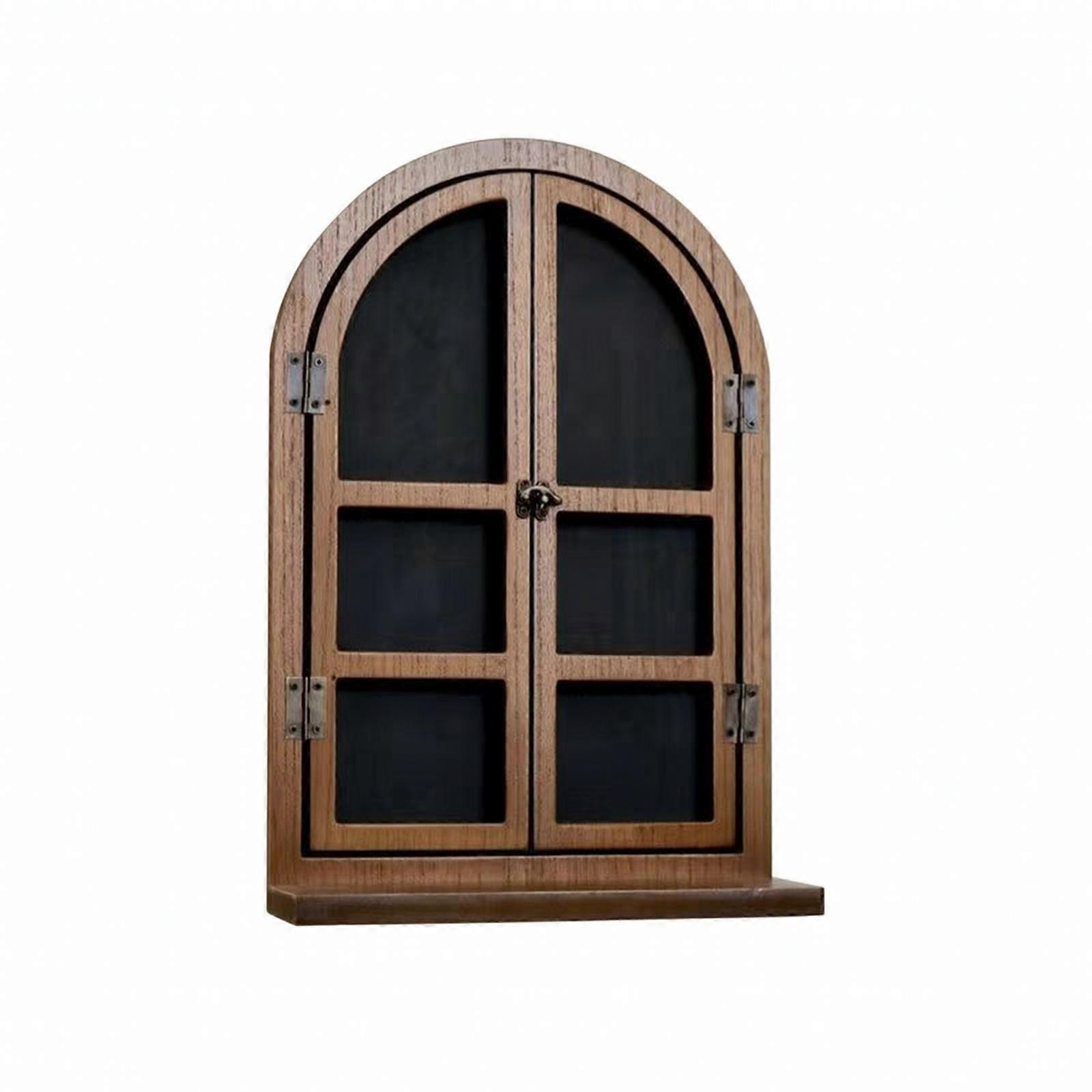 Rustic Wood Arch Window Wall Shelf with Display Ledge for Café Style