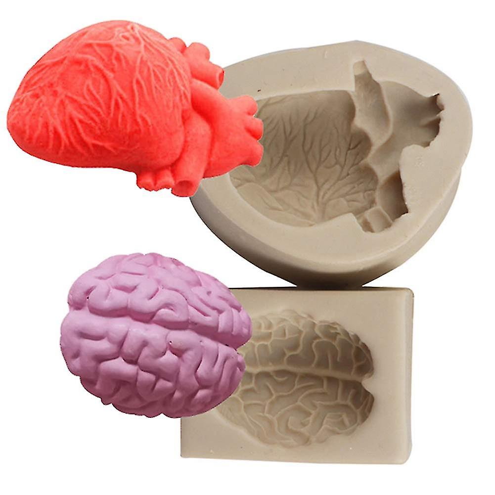 Diy Halloween Simulation Human Organ Silicone Molds 3d Heart And Brain Fondant Cake Mould Chocolate Biscuit Polymer