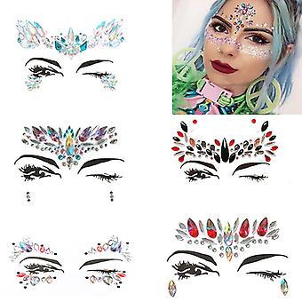 Veeki Halloween Gesicht Schmuck Festival Frauen Gesicht Edelsteine Glitzer 5 Sets Strass Rave Festival Gesichtsschmuck, Kristalle Gesicht Aufkleber Augen Körper Temporär T