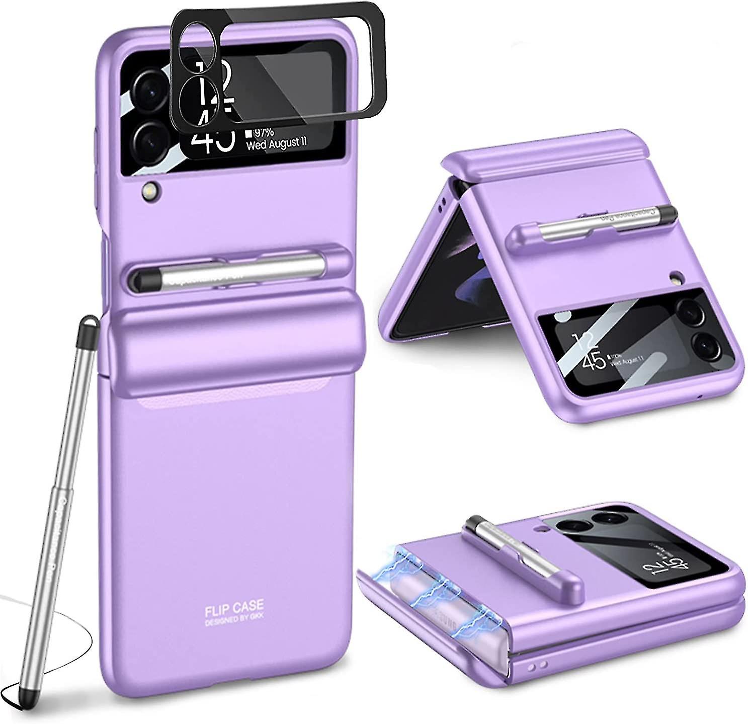 Compatible Samsung Galaxy Z Flip 4 Case With S Pen, Magnetic Hinge Protection Case With Camera Screen Protector