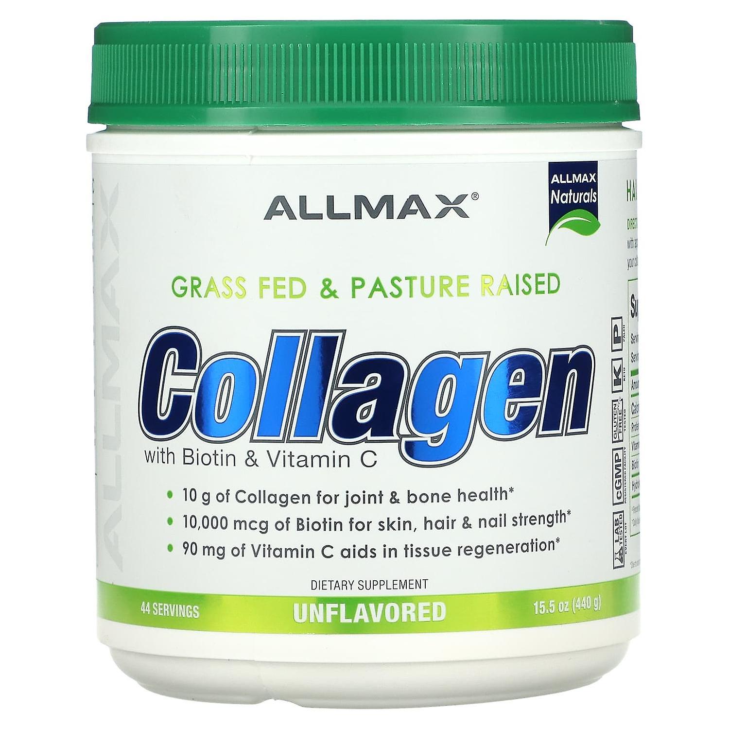 ALLMAX, Grass Fed & Pasture Raised Collagen with Biotin & Vitamin C, Unflavored, 15.5 oz (440 g)