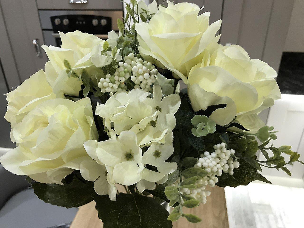 Meilleur spray artificiel 50cm Vintage Ivoire Rose Blanche