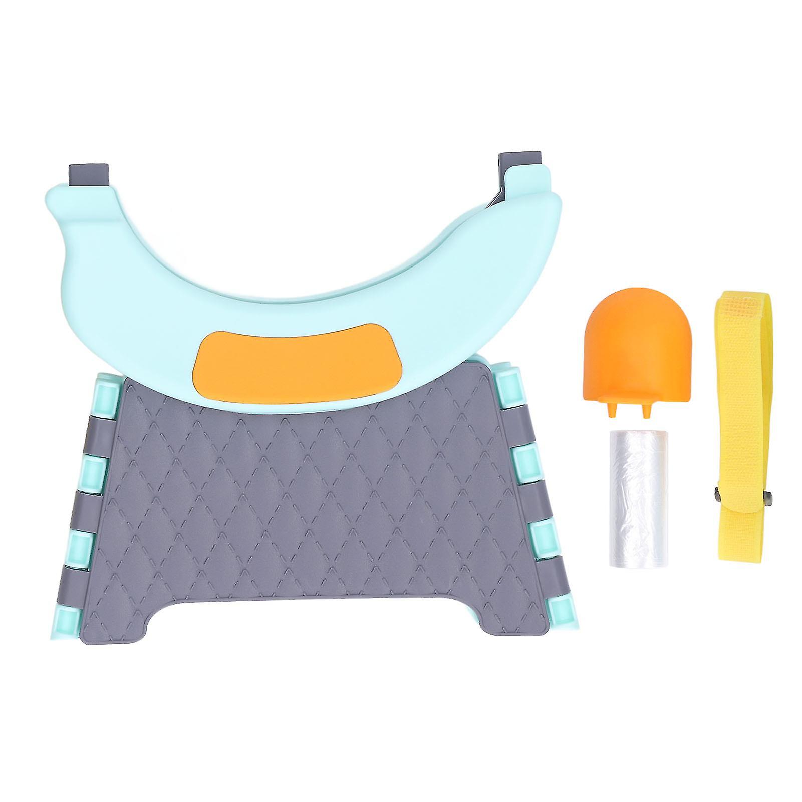 Foldable Toddler Toilet with Cleaning Bag, Portable Baby Car Toilet Seat for Indoor and Outdoor, Hard Cushion Blue