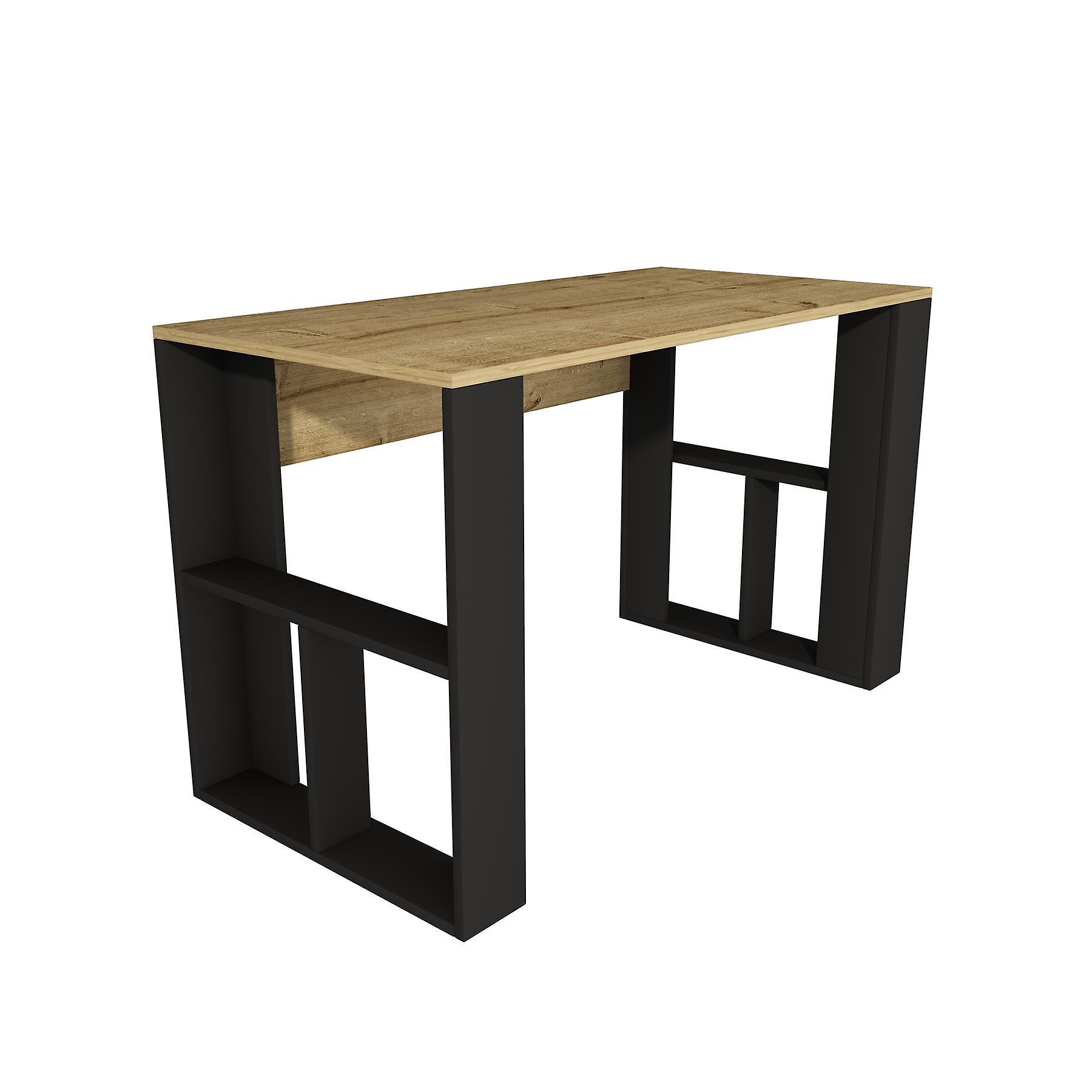 Ocean Computer Desk with Shelves - Oak & Black