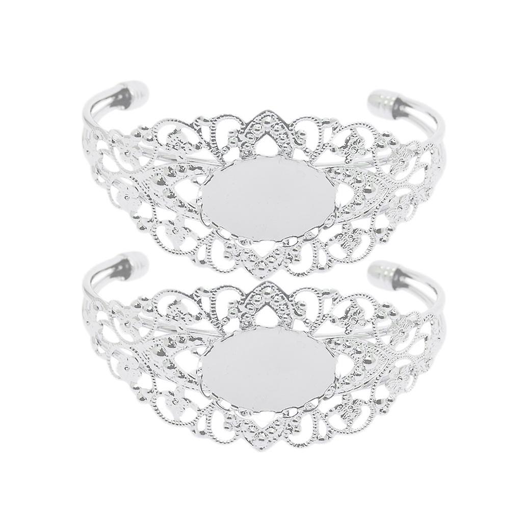 2 Pcs Filigree Flower Adjustable Bangle Blank Bezel Base Settings Bracelet