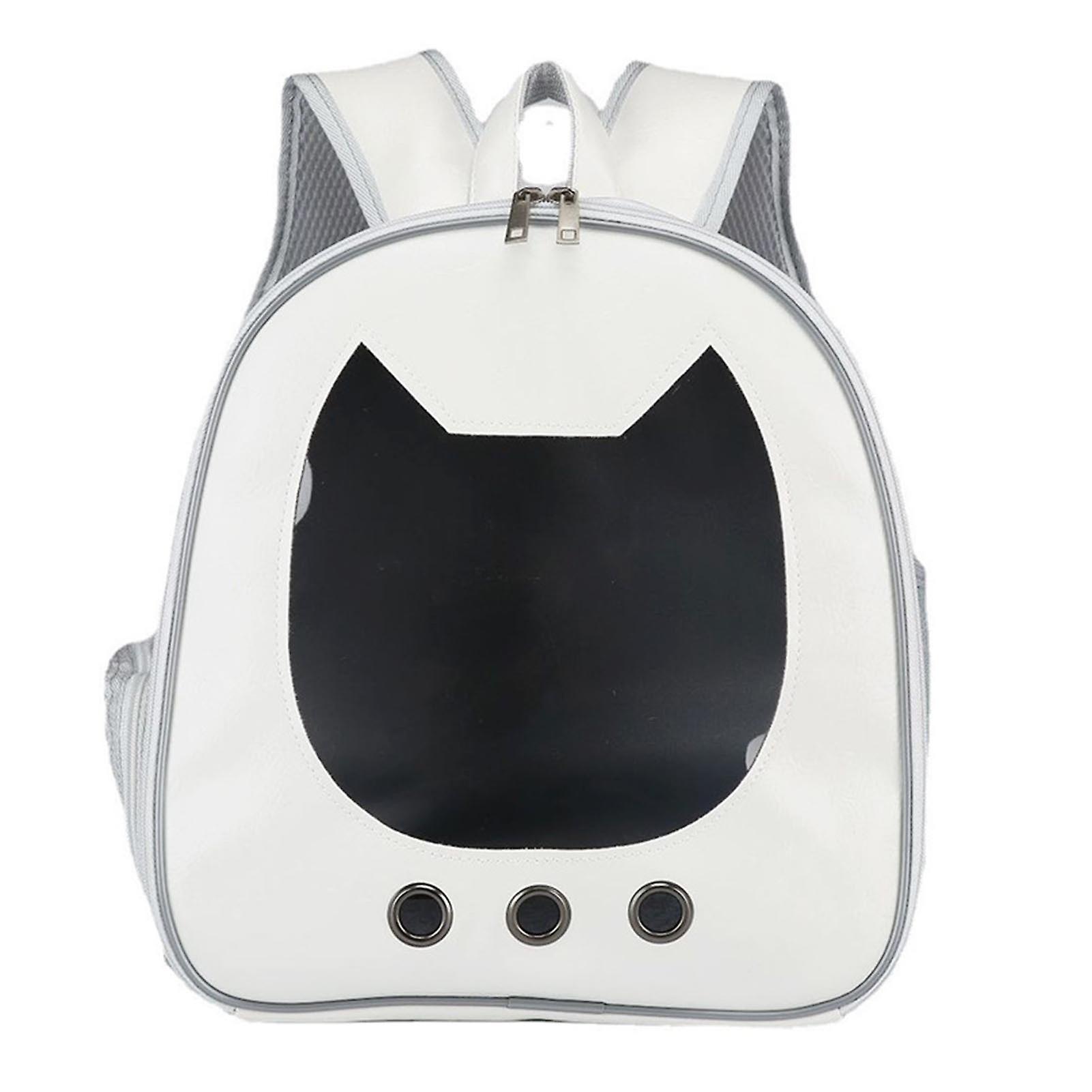 Pet Carrying Backpack Breathable Waterproof Scratch Resistant Large Window Portable Cat Carrier Bag for Puppy White