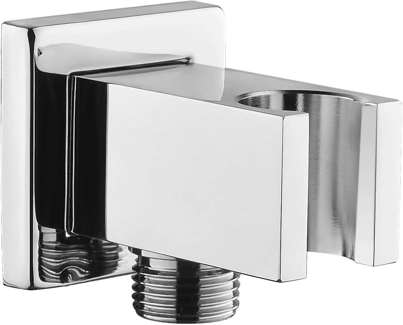 Chrome Hose Connector with 1/2" Square Brass Handshower Holder, Shower Elbow with Holder, Hand Shower Sand Fitting