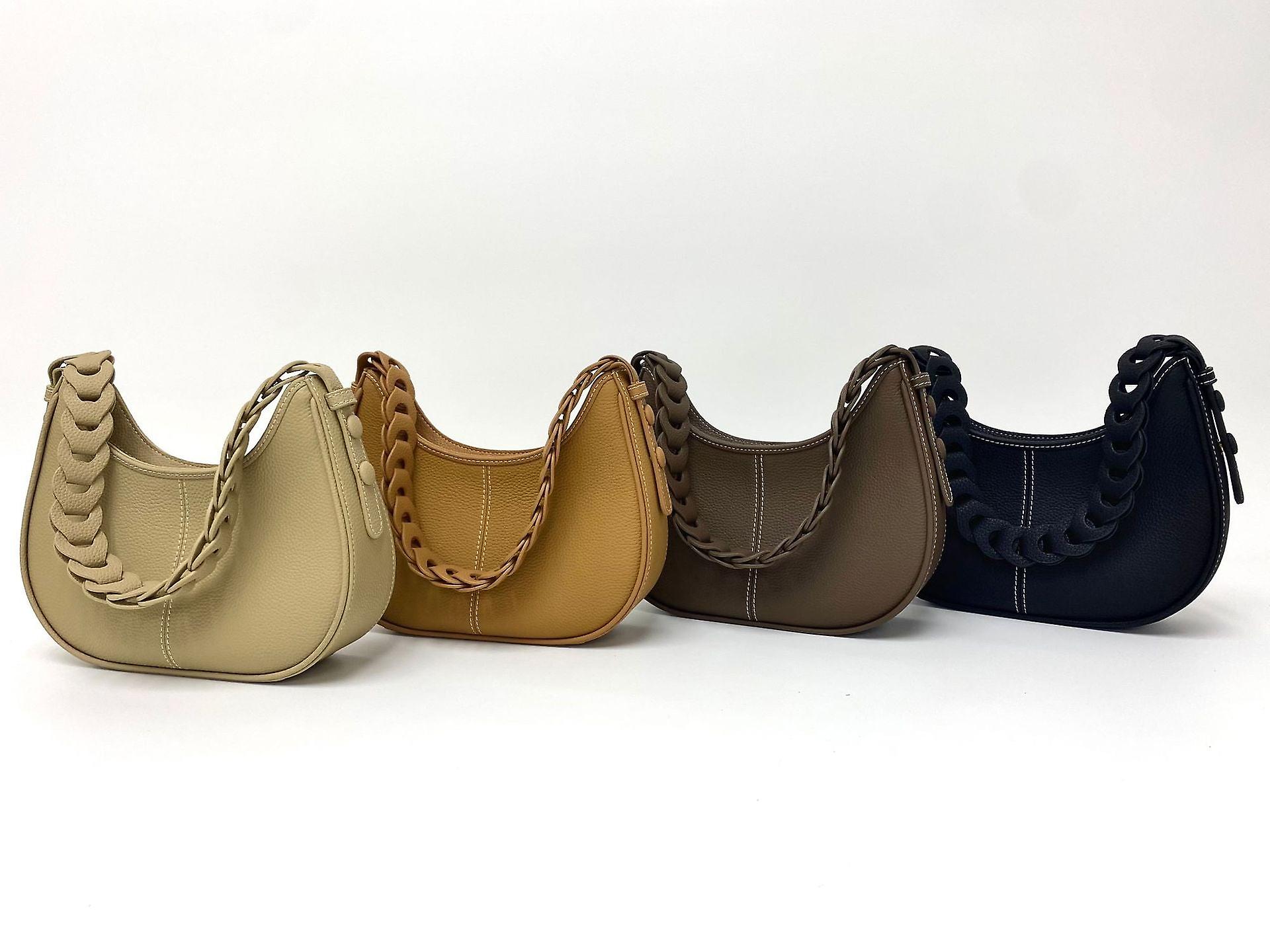 Ladies Women Leather Handbag Crescent Underarm Niche Design Head Layer Cowhide Woven Diagonal Cross Bag