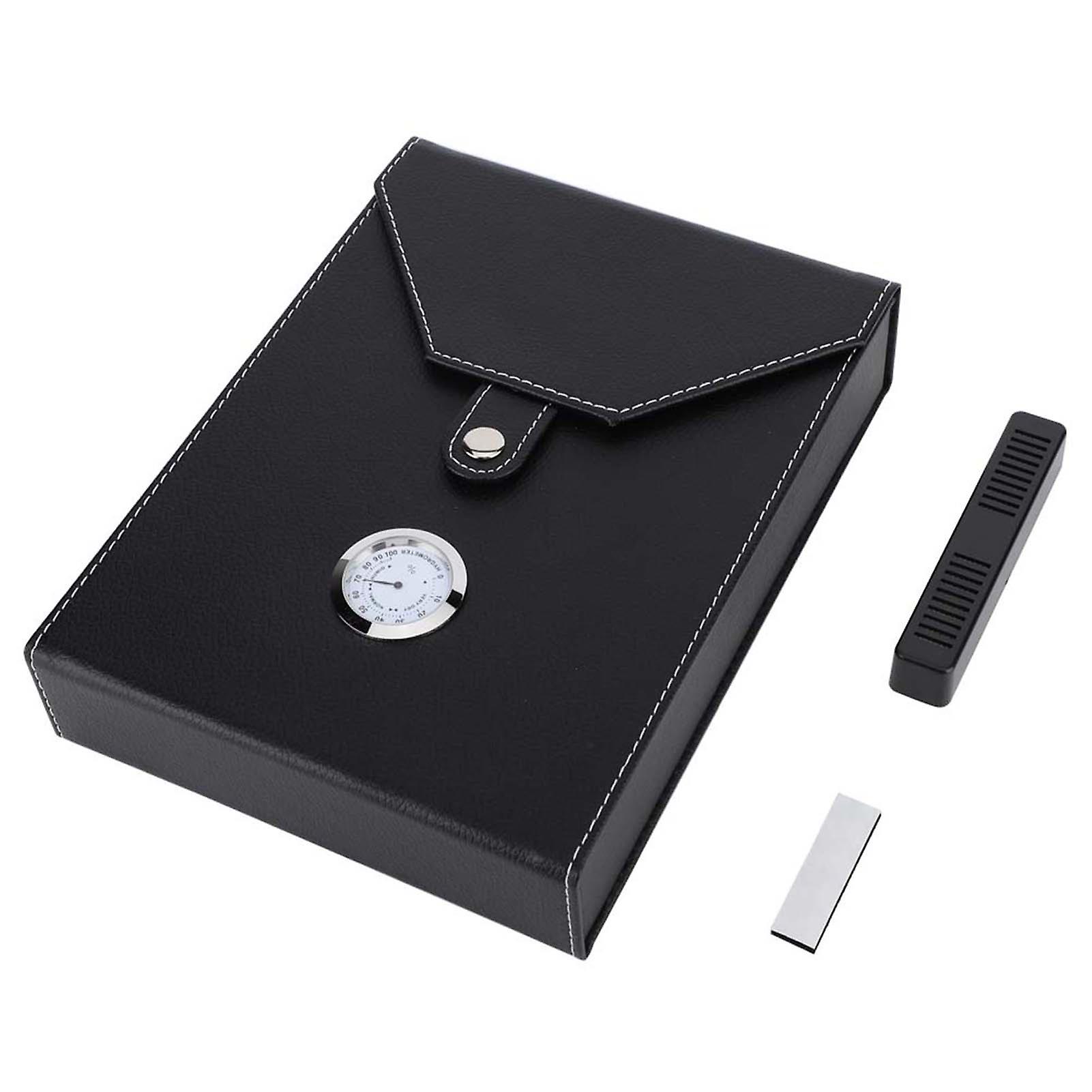 Mini Portable Leather Humidor Cigar Box with Cedar Wood Lining, Cigarette Container Storage Case Black for Travel and Home Use