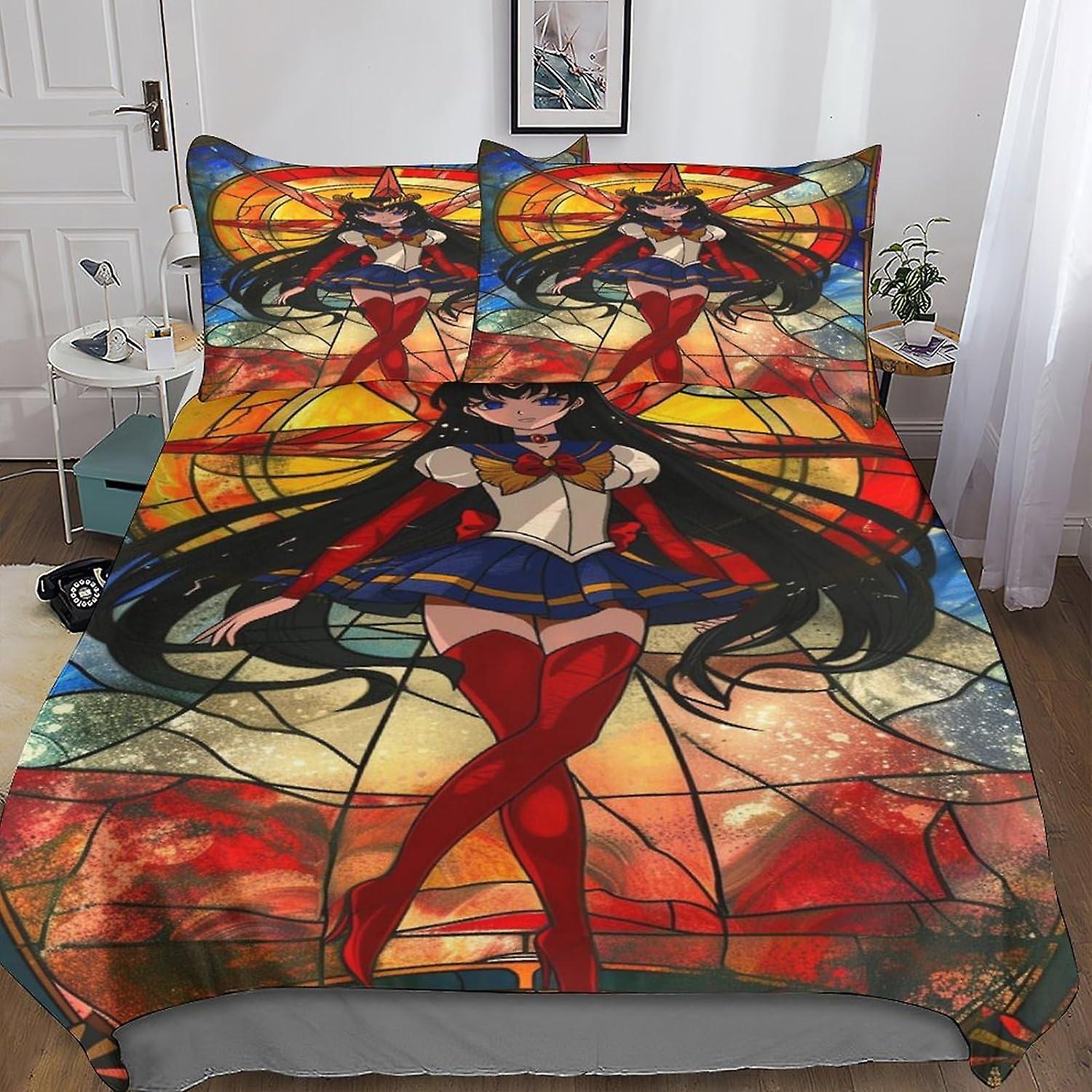 DSJackson Cute Sailor Moon Stylish Quilt Cover Set with Hidden Zipper Closure - Trendy Microfiber Anime Bedding with 3D Print, 3-Piece Set with Pillow