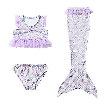 Veeki 3Pcs Girls Swimsuits Mermaid for Swimming Mermaid Costume Bikini Set for Big Girls Birthday Gift 3-12 Years (150)