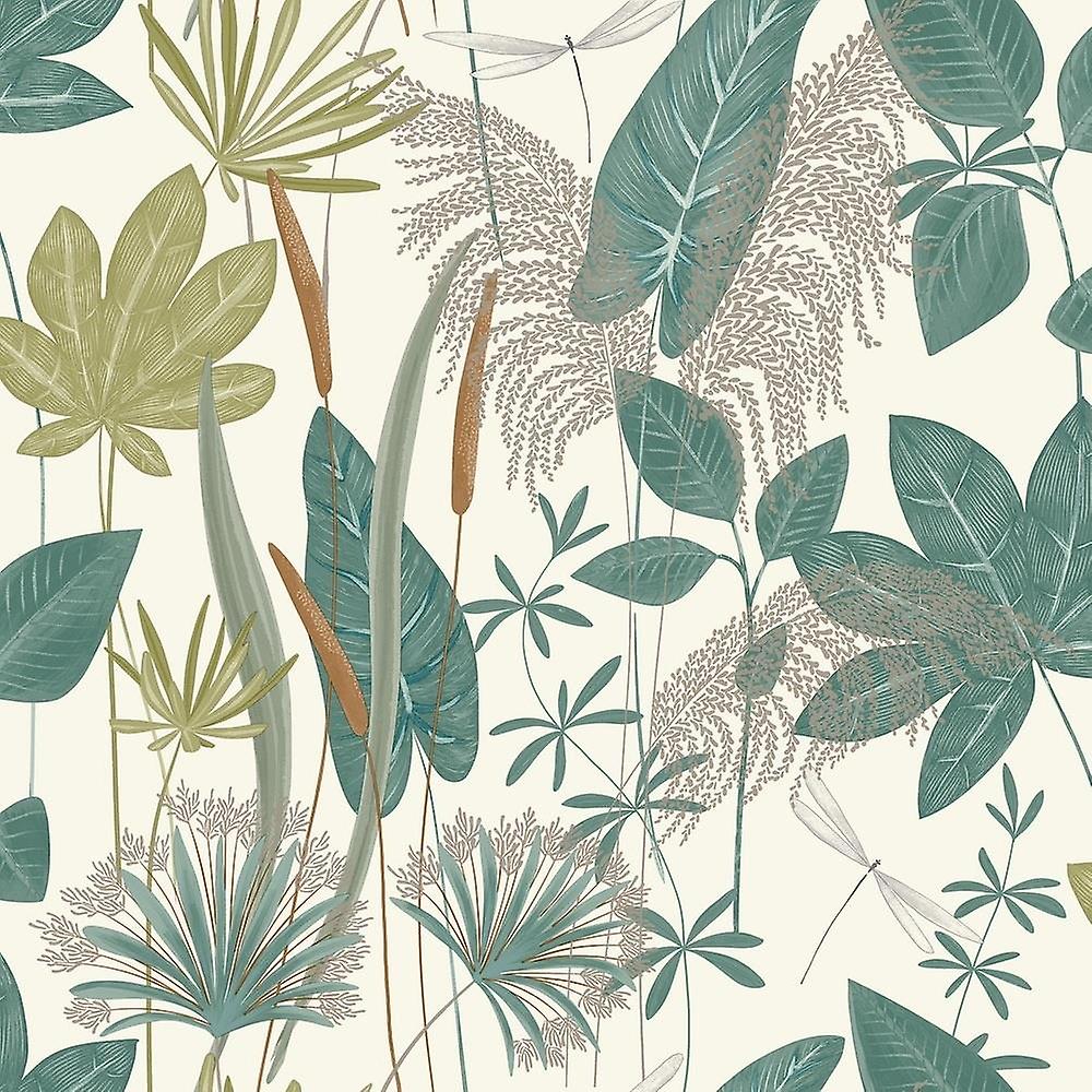 Grandeco Dragonfly Garden Green Wallpaper