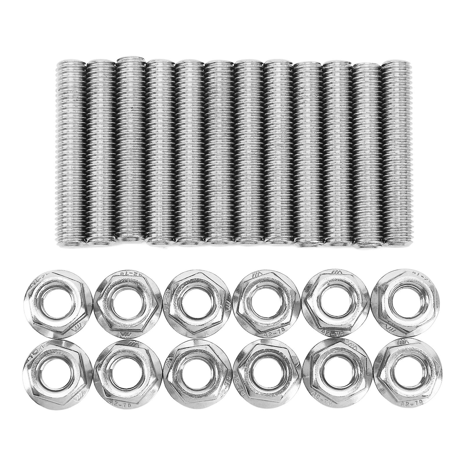 12 Pcs Stainless Steel Cylinder Head Bolt Kit Exhaust Manifold Stud Bolts Replacement for Chevy V8 LSX LS1 LS2 LS3 LS6 LS7
