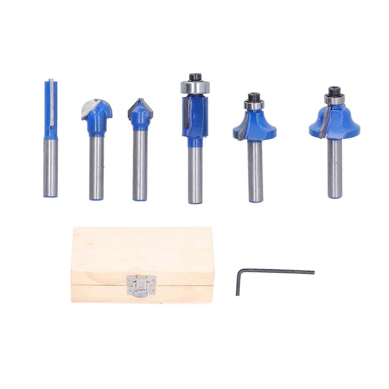 6Pcs Router Bit Set 6.35mm Stable Alloy High Temperature Resistance Durable Milling Cutter Wood Bits