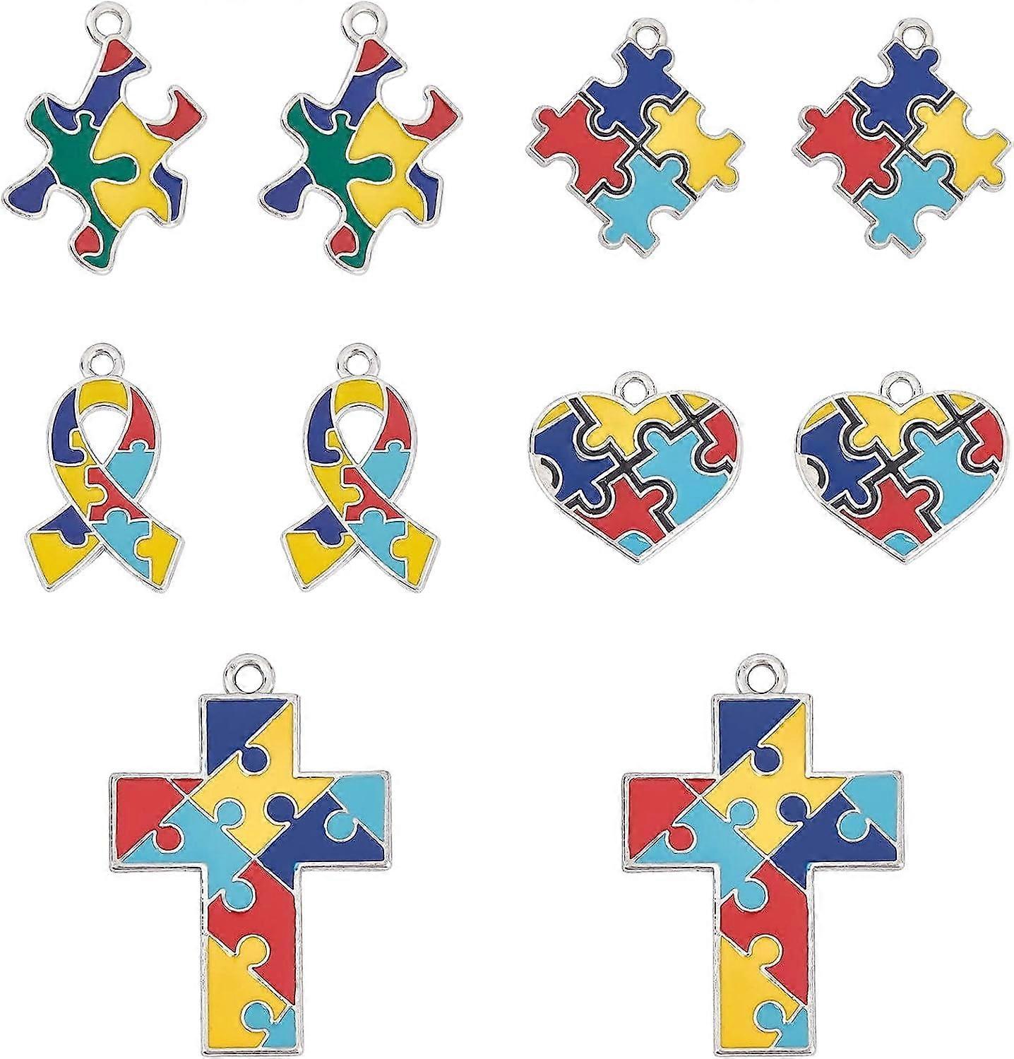 1Box 10PCS 5 Styles Autism Awareness Charm Pendants Mixed Colorful Enamel Alloy Pendant Charms with 0.06 Hole