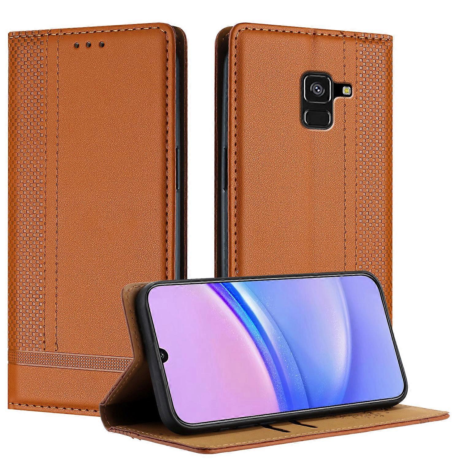 Case For Samsung Galaxy A8 2018, Vintage Stitch Leather Wallet Case Card Slot Kickstand Magnetic Closure Shockproof Flip Folio Case Cover