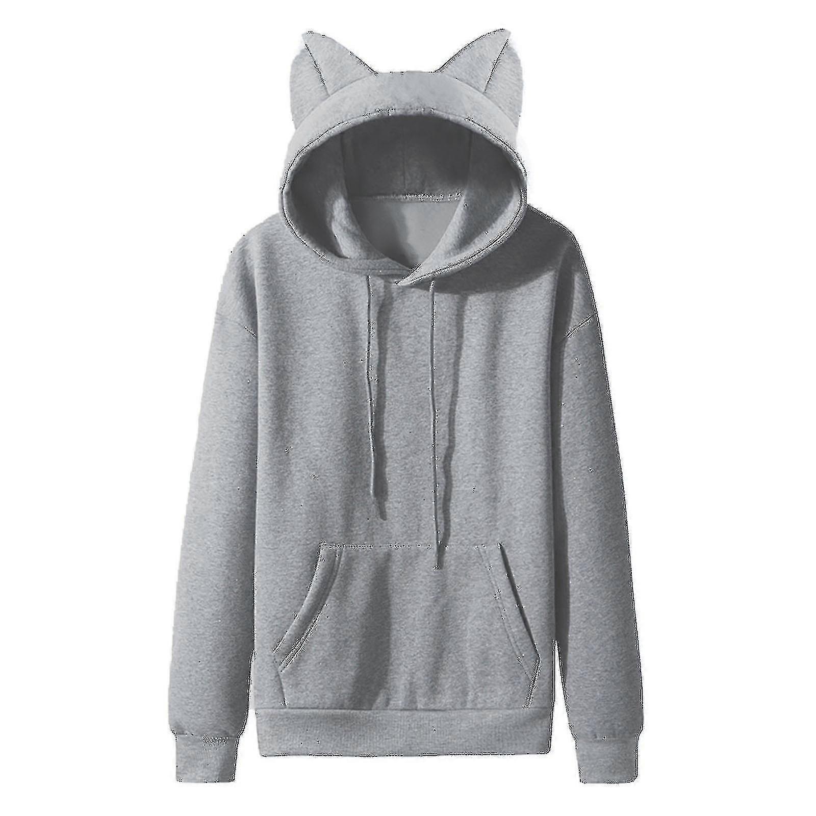 الرجال عارضة الصلبة بلوفر آذان القط مقنعين الصوف جيب قميص من النوع الثقيل Hoodie_k05