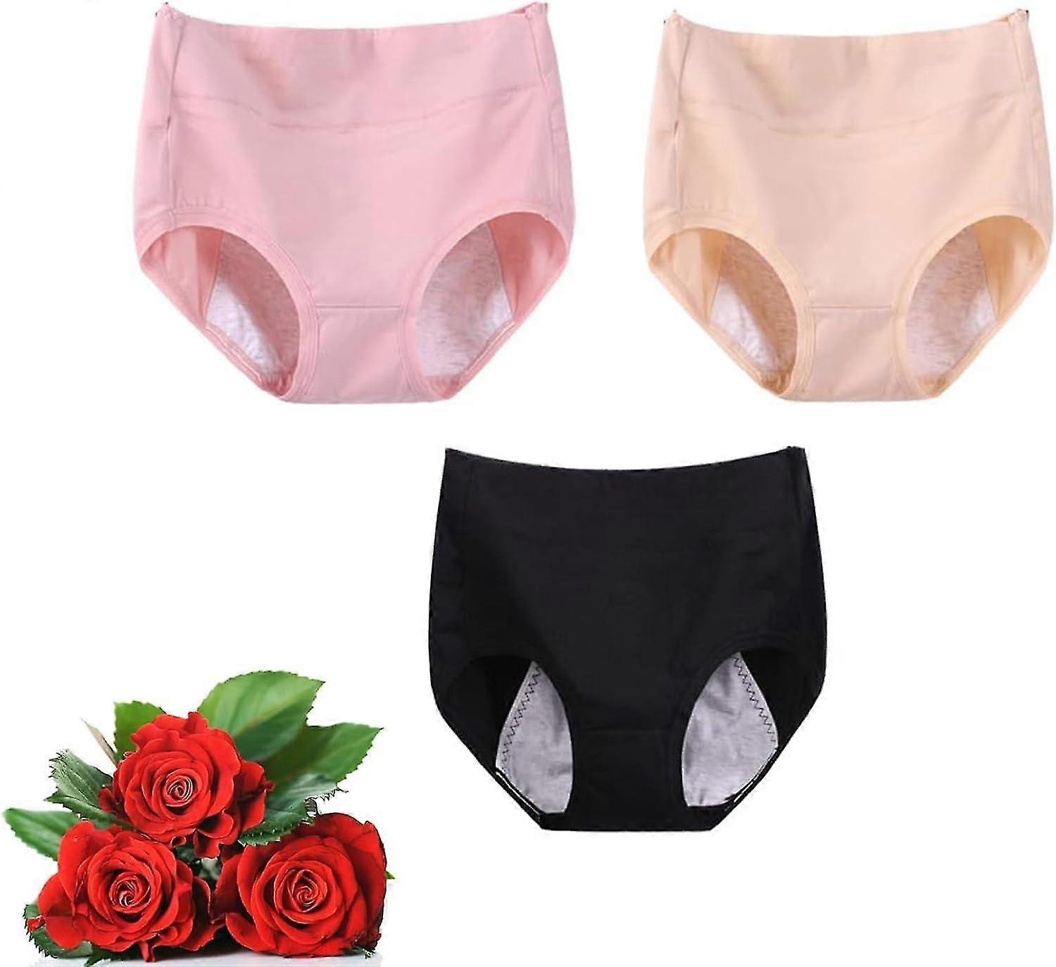 Hög midja Plus Size Bomull Läckagesäkra Fysiologiska Underkläder, Plus Size Magkontroll Läckagesäker Trosa