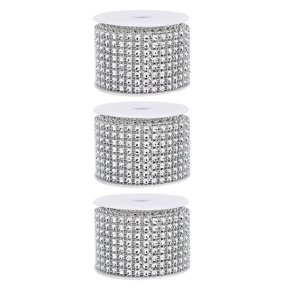 3PCS Rhinestone Mesh Roll Shiny Diamond Wrap Ribbon Trim DIY Hand Made DecorationSilver YEMAA
