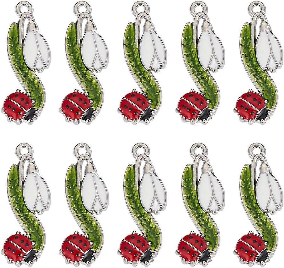 1Box 20PCS Ladybug Charms Bulk Ladybird Charm Lady Bug Sliver Alloy Enamel Lucky Animal Insect Ladybugs Flower Leaf Beetles Charms