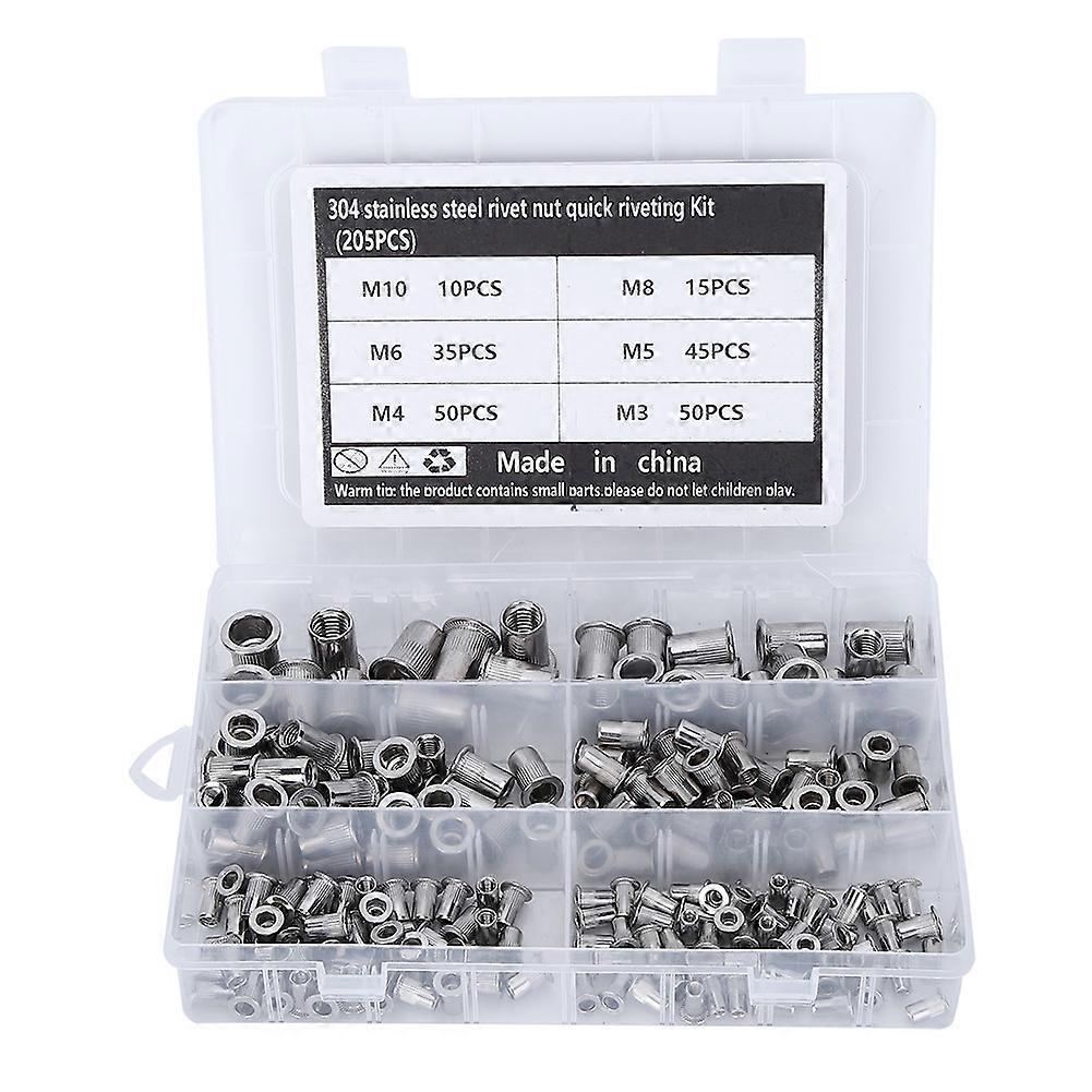 205pcs M3-M10 Stainless Steel Rivet Nut Quick Riveting Assortment Kit with Transparent Box