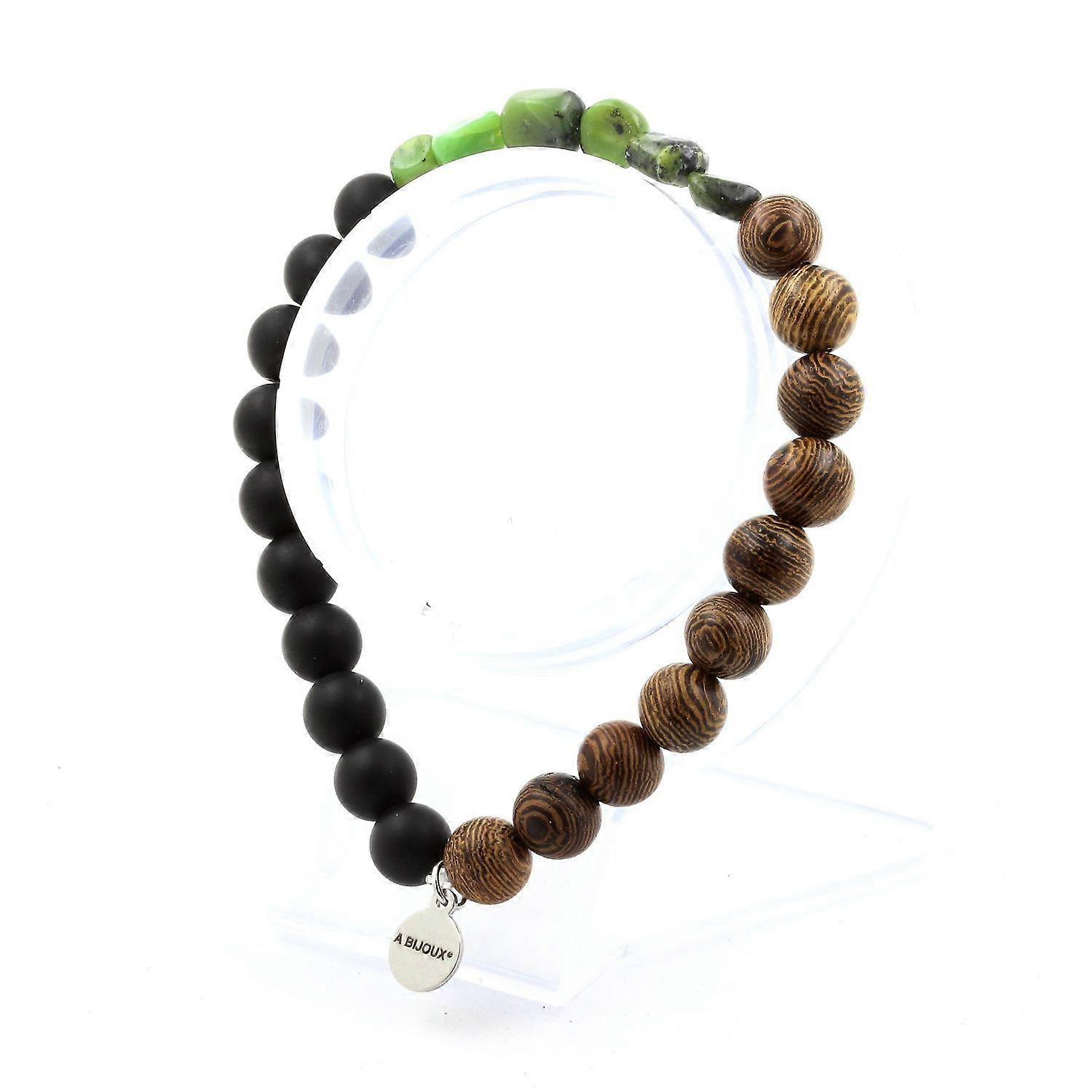 Nephrite Jade Bracelet from Xiuyan China + Matte Black Onyx Beads + Wood 8 mm