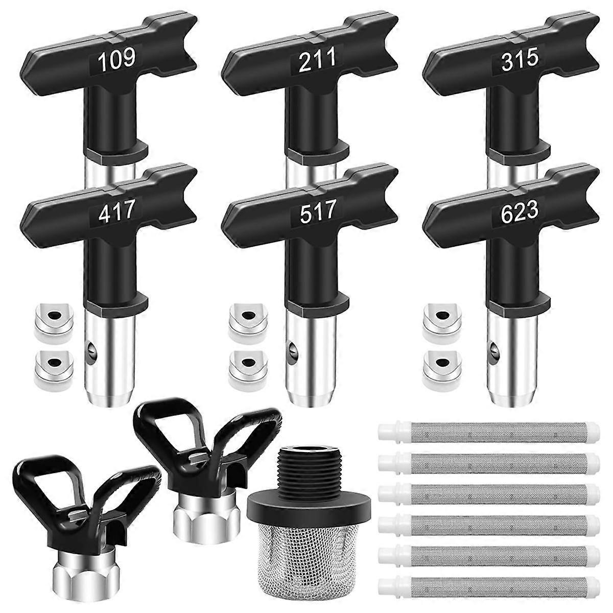 15 Pieces Airless Paint Sprayer Tips Set,Reversible Nozzle Tips with Spacer,Filter, Inlet Strainer and Nozzle Tip Guards