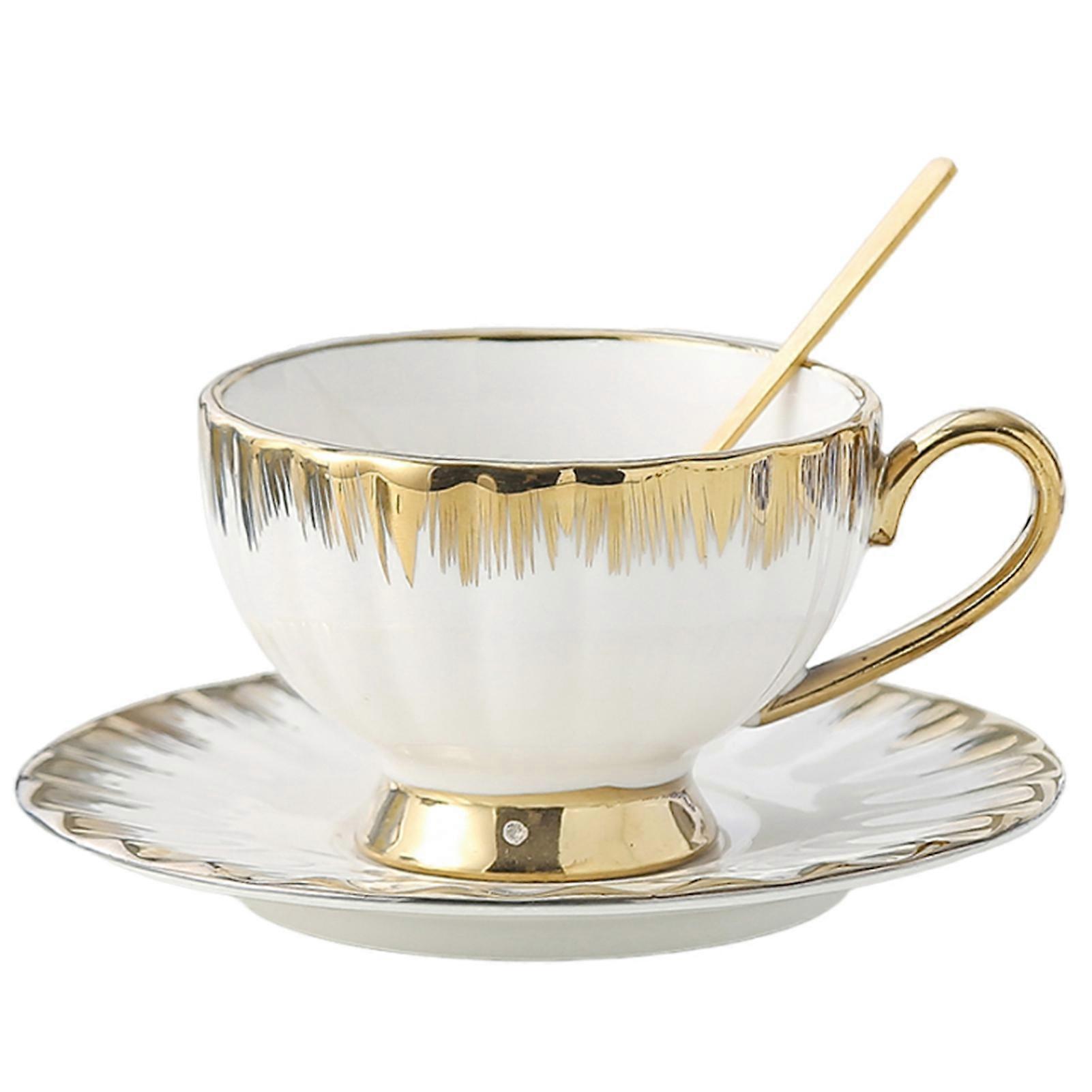 Teacup Saucer Set with Spoon Retro Elegant Pattern Coffee Cup Set for Tea Coffee
