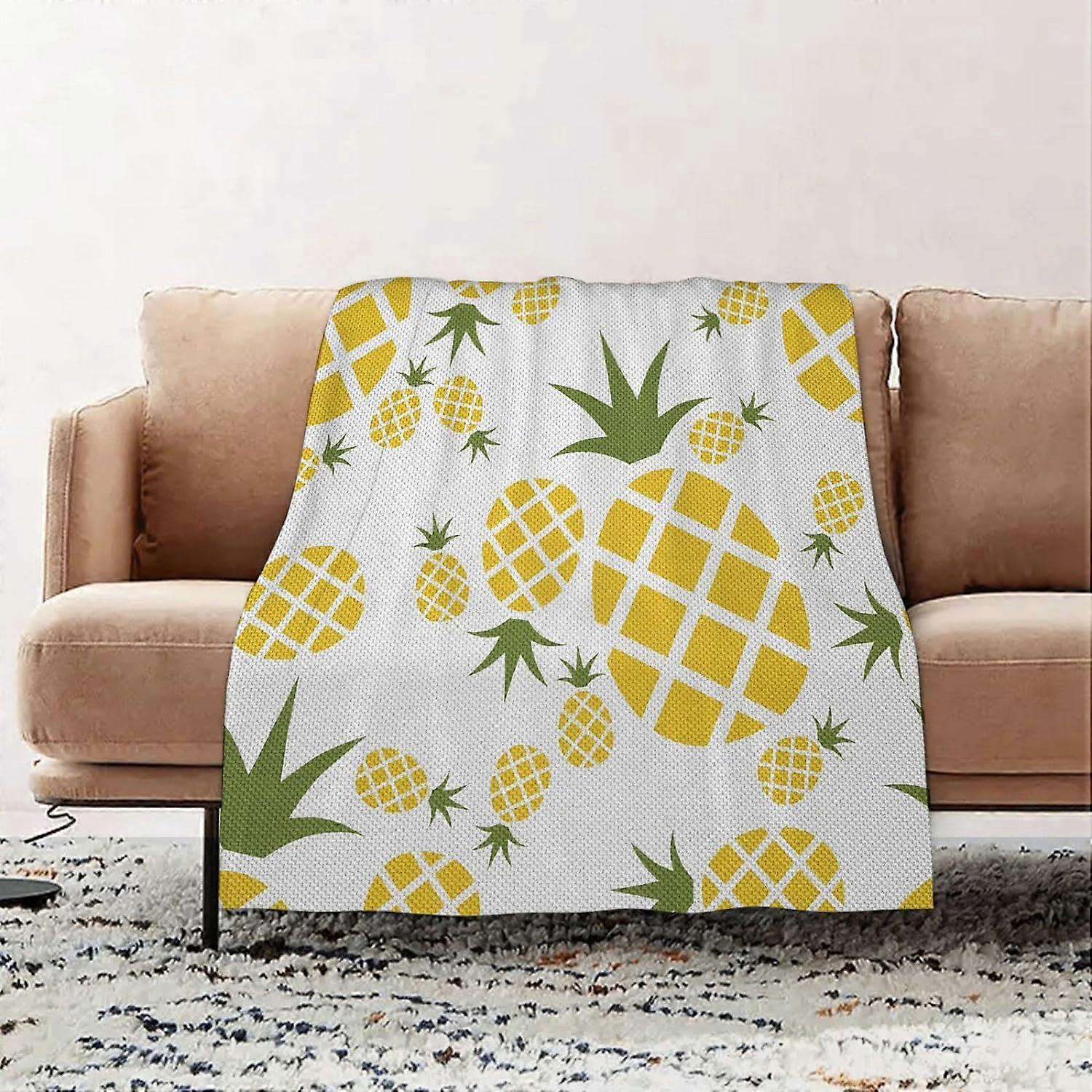 Premium Flannel Throw Blanket - Funny Pattern of Simplistic Ananas Fruit Repeating Modern Minimal atin.Olive flannel Blanket Sofa Throw, Blanket Fluff