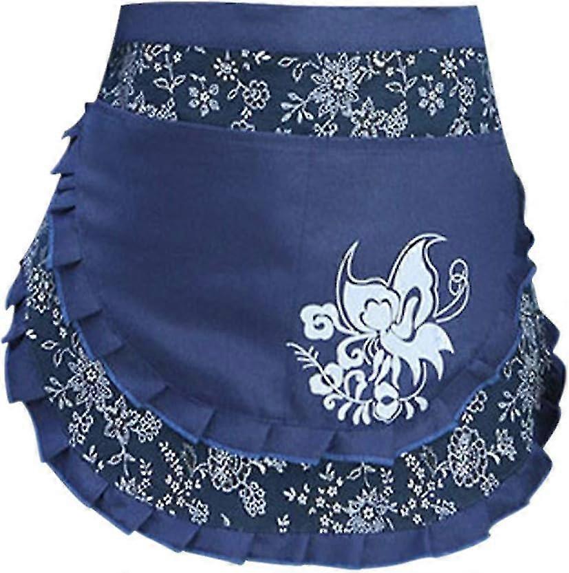 نسائي ريترو أزهار طباعة نصف ساحة إبداعية الحرفية ساحة العمل ساحة الخصر مع 2 جيوب, أزرق
