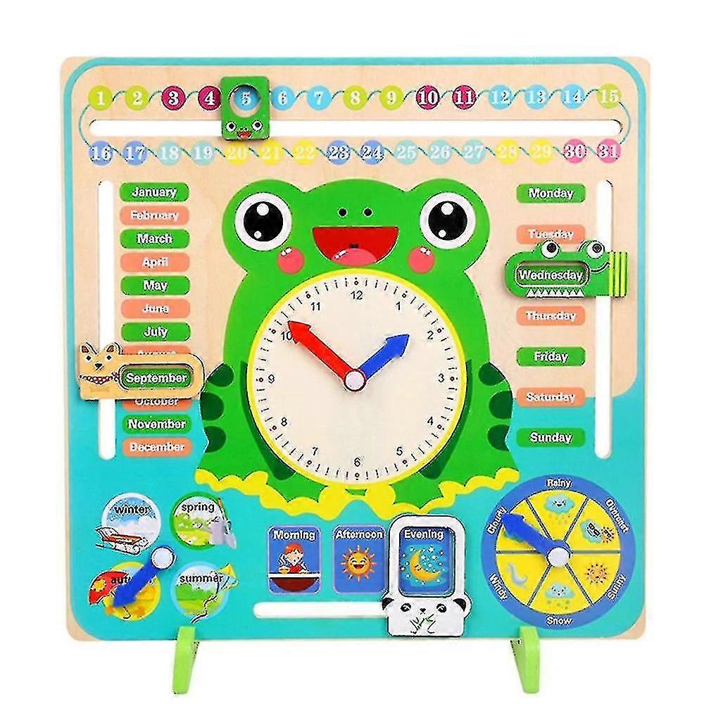 Multi-functional Wooden Clock Enducational Timing Learning Tool Time Month Date