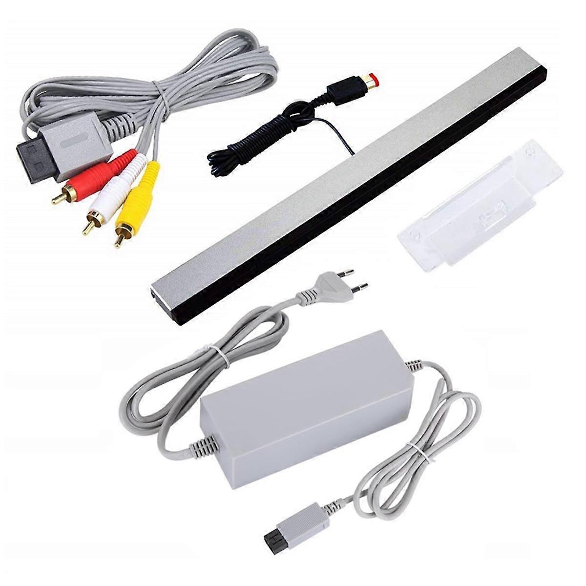 3 in 1 Wired Motion Sensor Bar + AC Power Supply Adapter Cord + Composite Audio Video Cable for EU