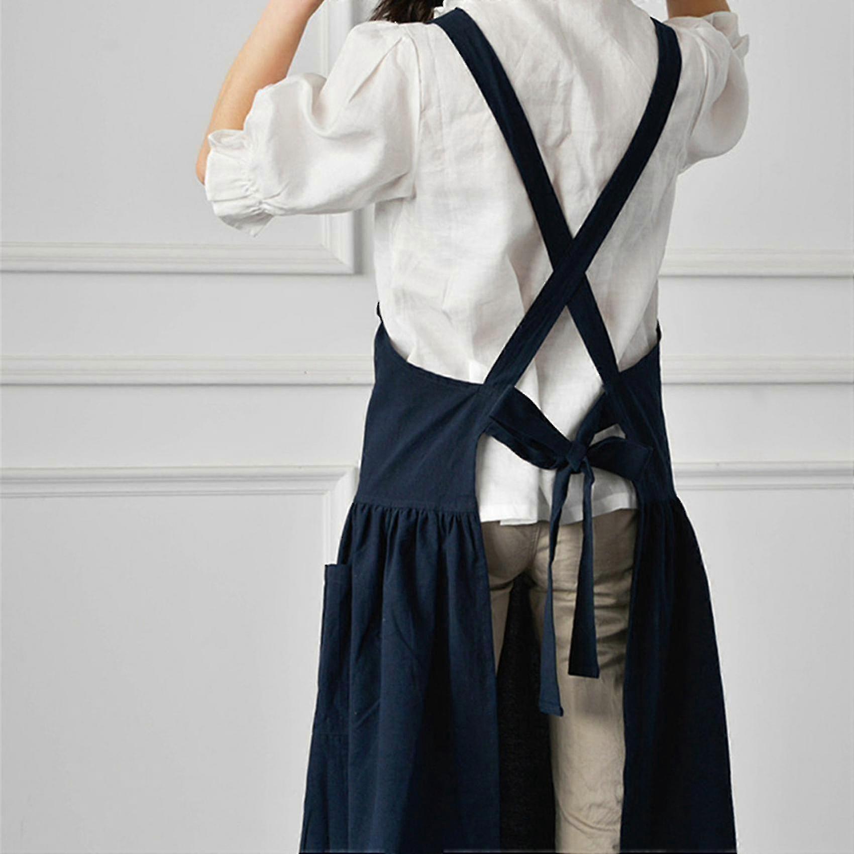 Washable Cotton Linen Kitchen Apron With Pockets