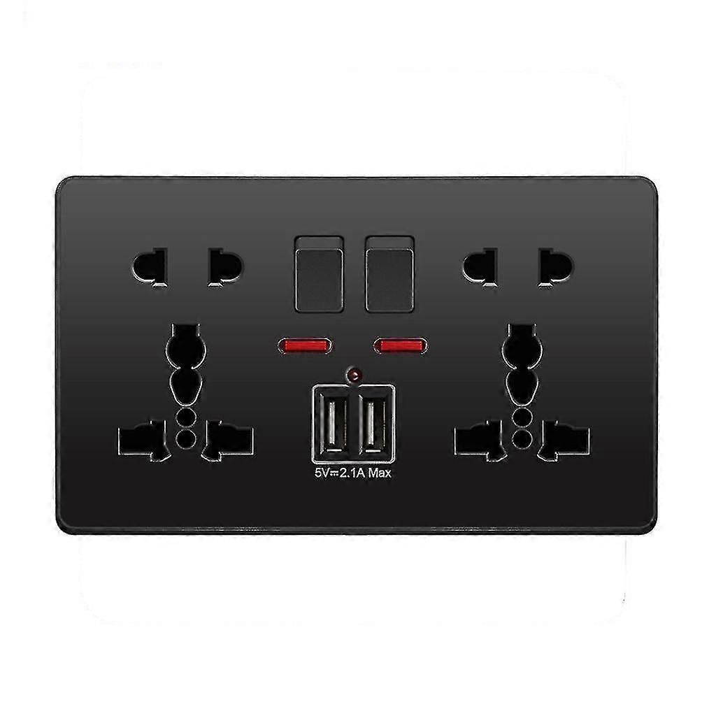 Multifunction Uk 13a Wall Socket Push Button 2.1a Double Usb Charging Ports Three-hole Two-hole Home