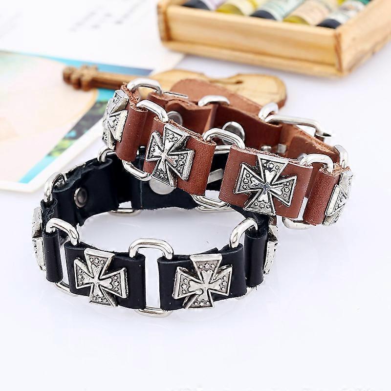 2Pcs cross Leather Bracelets Set for Mens