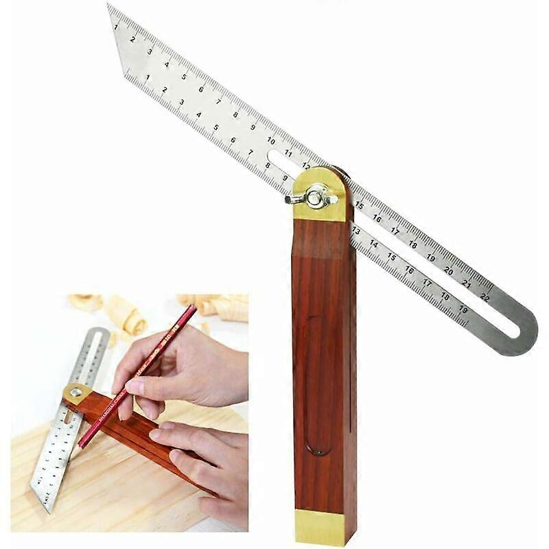 Stainless Steel and Wood Carpenter's Square 200mm False Square with Handle 0 to 360 Degree Durable Carpentry Squares Double-Sided Ladder for Engineer