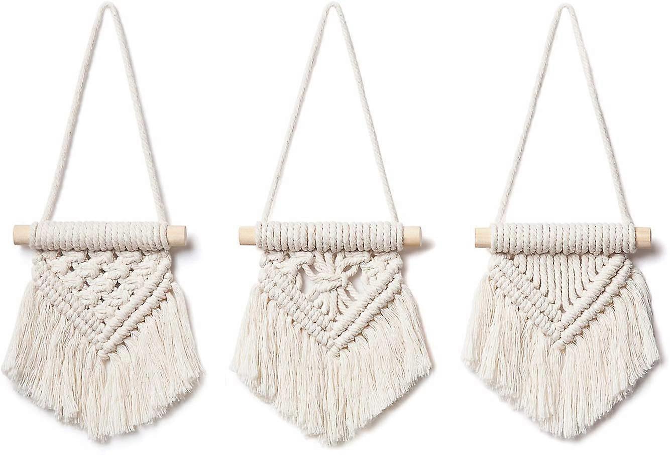 Mini Macrame Wall Hanging Set of 3 Cute Macrame Holiday Ornaments Boho Art Woven Decor for Nurs