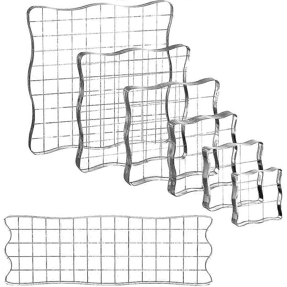 7 Pieces Clear Stamp Blocks, Acrylic Stamping Blocks Tools Set With Grid For Scrapbooking Crafts, C