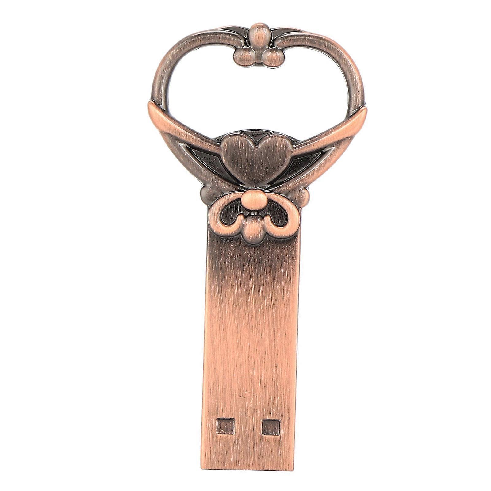 Clé USB en métal portable rétro en forme de coeur découvert 2.0 USB Thumb Memory Stick pour le stockage d’informations (128 Go)