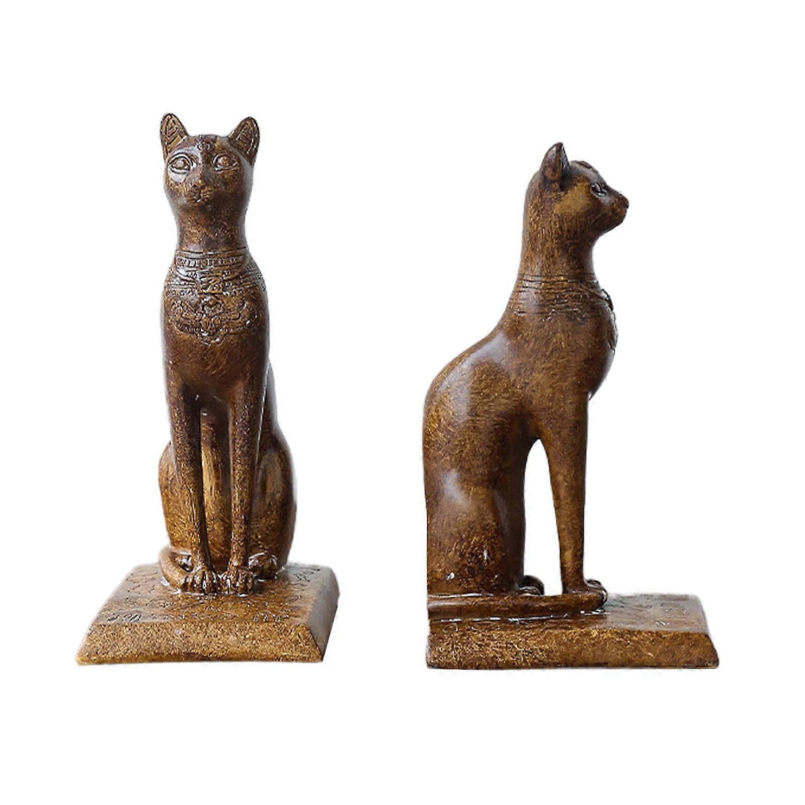 2Pcs Egyptian Cat Statues Bookends Book Stoppers for Desk Entrance Bookshelf